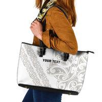 All White Maori Tribal Tattoo Personalised Leather Tote Bag Stone Gray Polynesian Style - Polynesian Pride