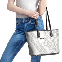 All White Maori Tribal Tattoo Personalised Leather Tote Bag Stone Gray Polynesian Style - Polynesian Pride