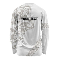 All White Maori Tribal Tattoo Personalised Long Sleeve Shirt Stone Gray Polynesian Style - Polynesian Pride