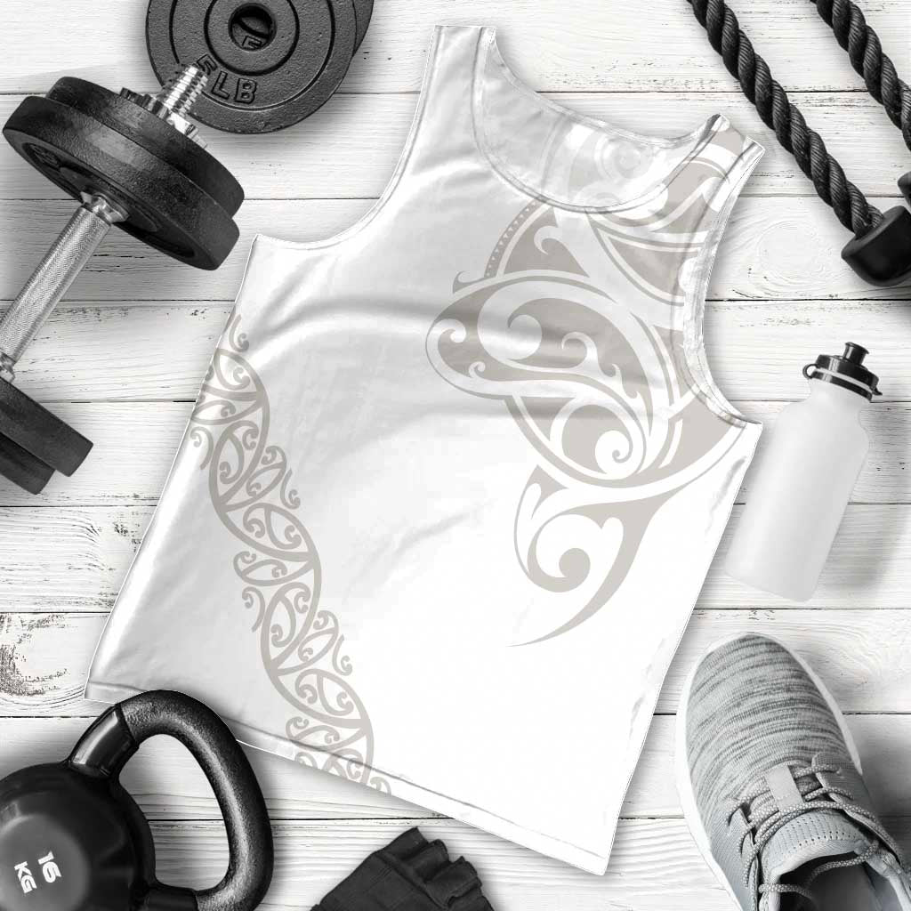 All White Maori Tribal Tattoo Personalised Men Tank Top Stone Gray Polynesian Style - Polynesian Pride