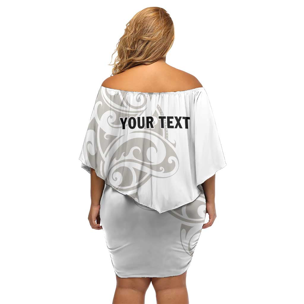 All White Maori Tribal Tattoo Personalised Off Shoulder Short Dress Stone Gray Polynesian Style - Polynesian Pride