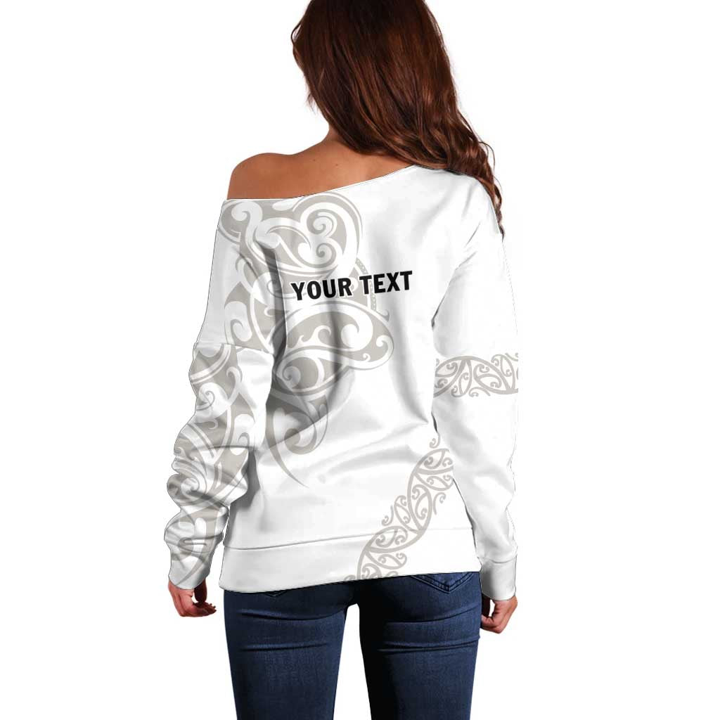 All White Maori Tribal Tattoo Personalised Off Shoulder Sweater Stone Gray Polynesian Style - Polynesian Pride