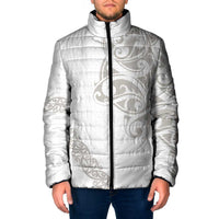All White Maori Tribal Tattoo Personalised Padded Jacket Stone Gray Polynesian Style - Polynesian Pride