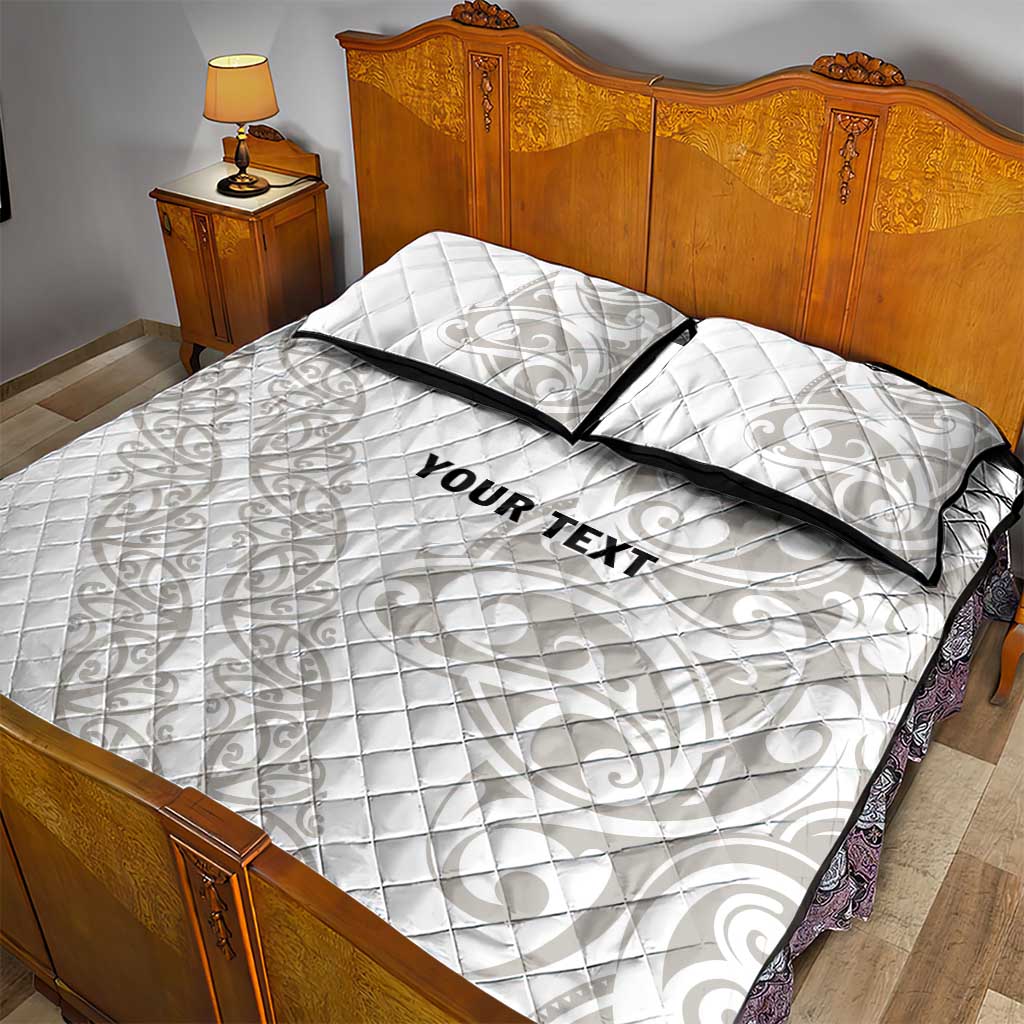 All White Maori Tribal Tattoo Personalised Quilt Bed Set Stone Gray Polynesian Style - Polynesian Pride