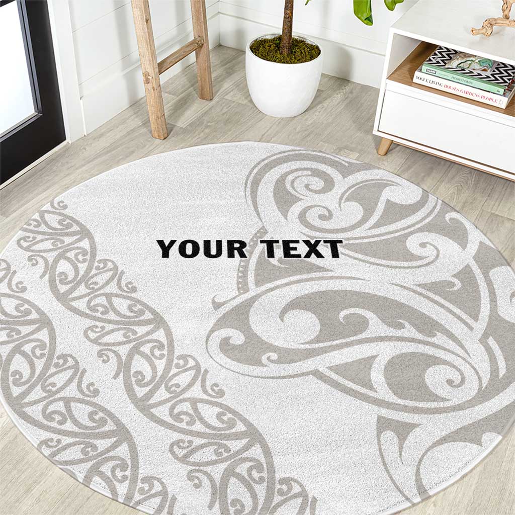 All White Maori Tribal Tattoo Personalised Round Carpet Stone Gray Polynesian Style - Polynesian Pride
