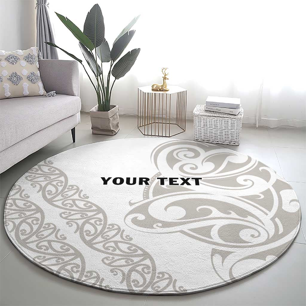 All White Maori Tribal Tattoo Personalised Round Carpet Stone Gray Polynesian Style - Polynesian Pride