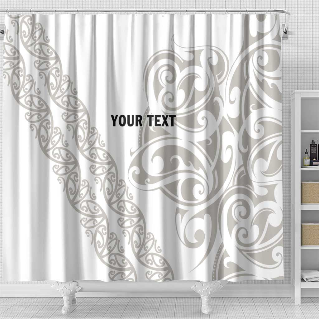 All White Maori Tribal Tattoo Personalised Shower Curtain Stone Gray Polynesian Style - Polynesian Pride