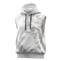 All White Maori Tribal Tattoo Personalised Sleeveless Hoodie Stone Gray Polynesian Style - Polynesian Pride