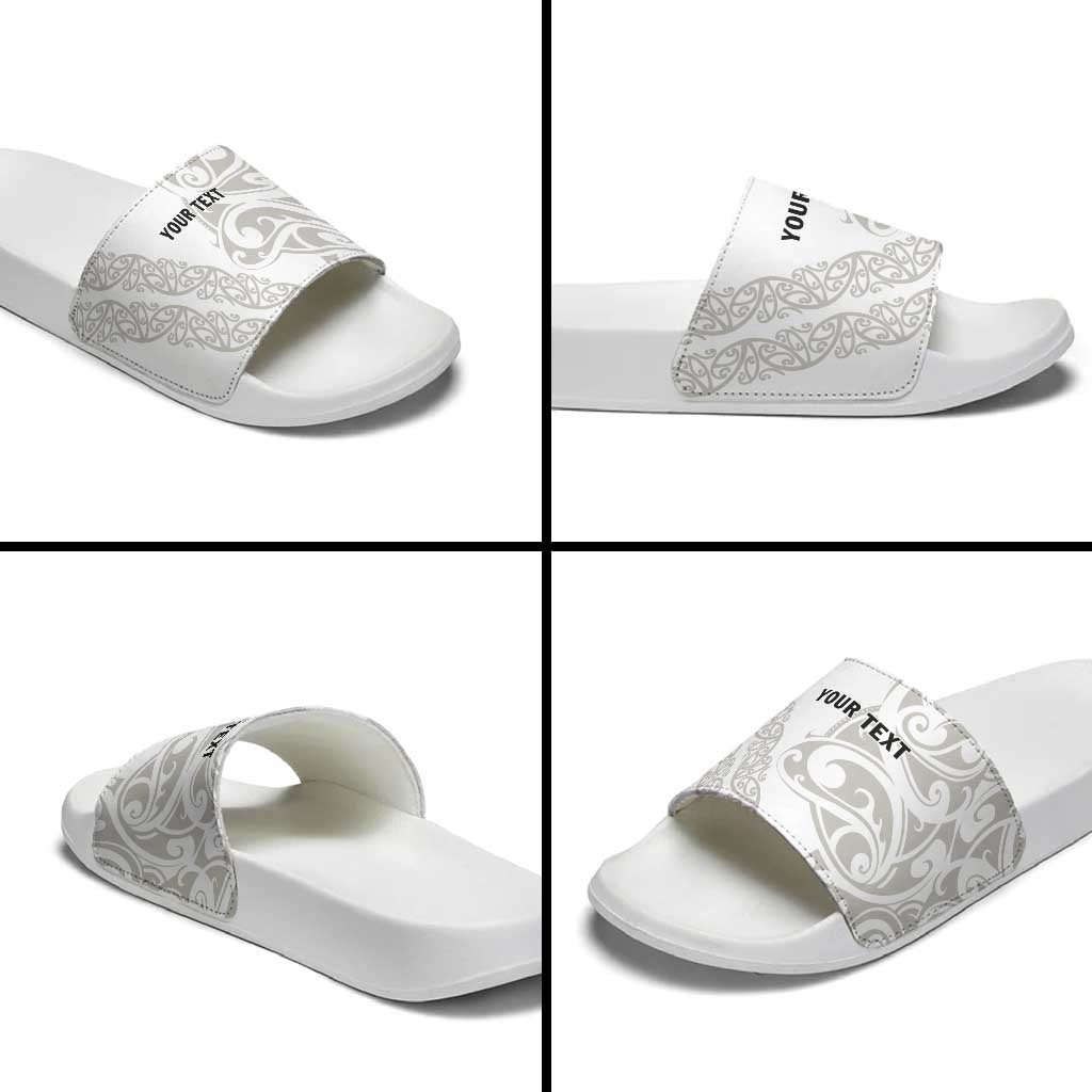 All White Maori Tribal Tattoo Personalised Slide Sandals Stone Gray Polynesian Style - Polynesian Pride