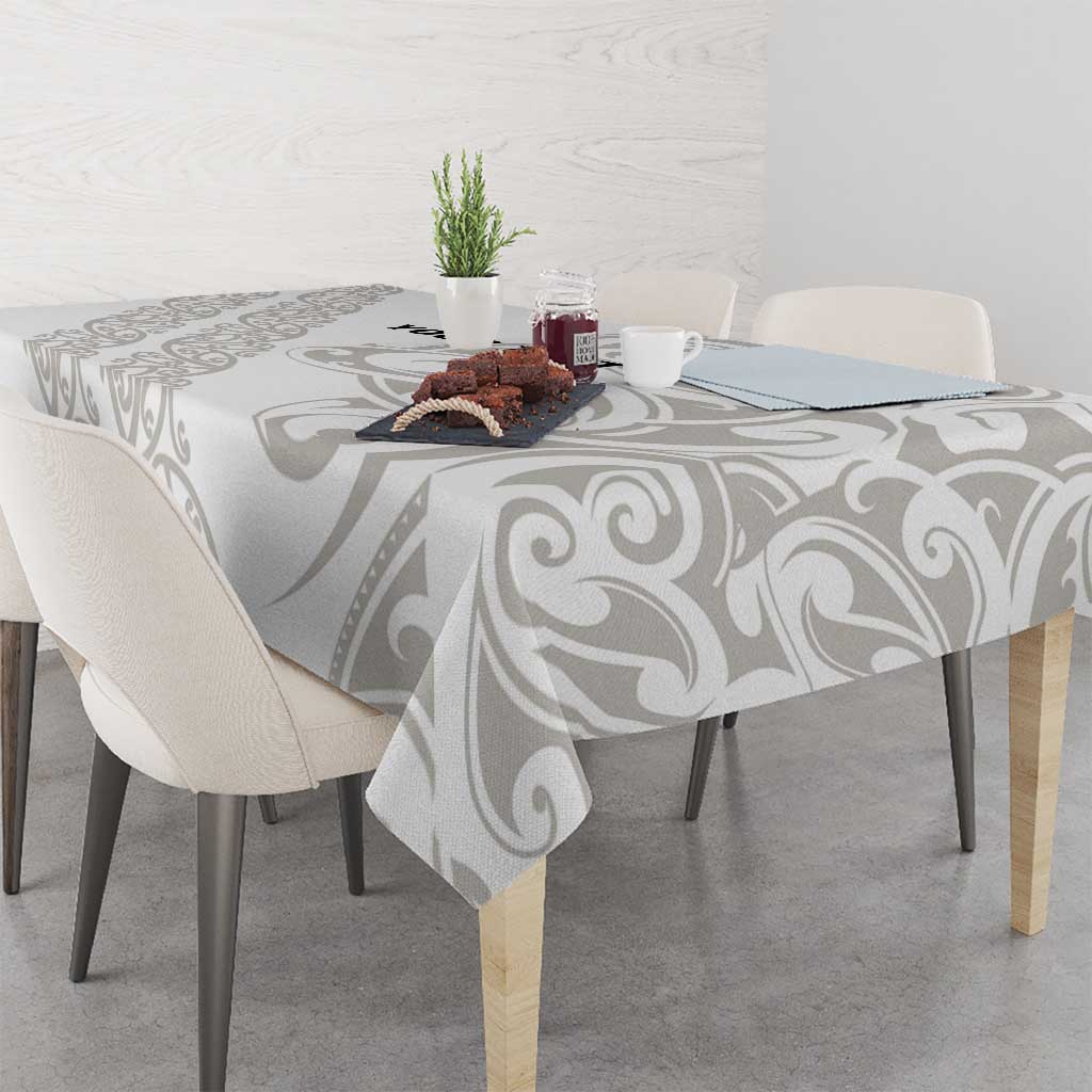 All White Maori Tribal Tattoo Personalised Tablecloth Stone Gray Polynesian Style - Polynesian Pride