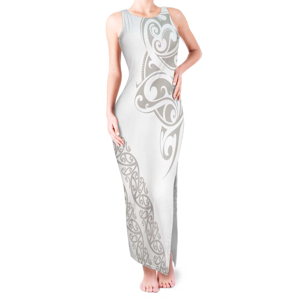 All White Maori Tribal Tattoo Personalised Tank Maxi Dress Stone Gray Polynesian Style - Polynesian Pride