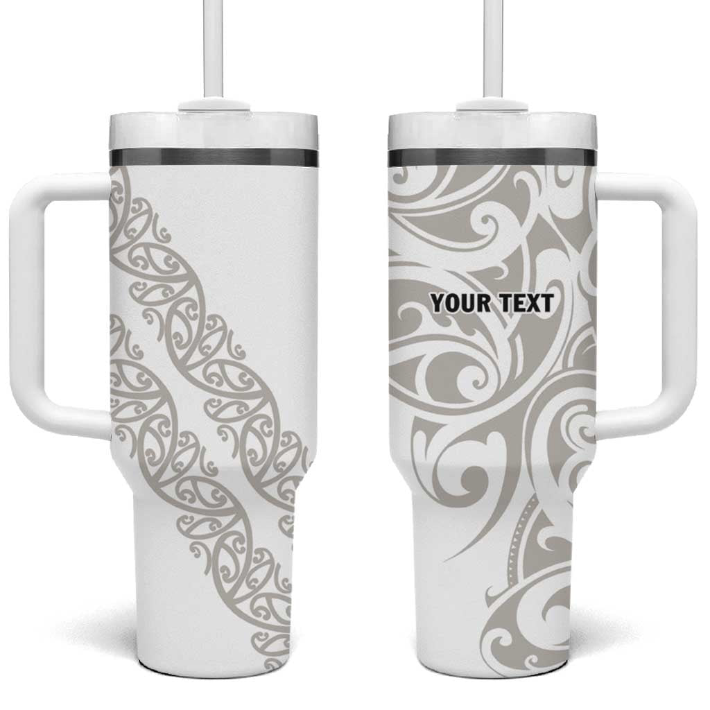 All White Maori Tribal Tattoo Personalised Tumbler With Handle Stone Gray Polynesian Style - Polynesian Pride
