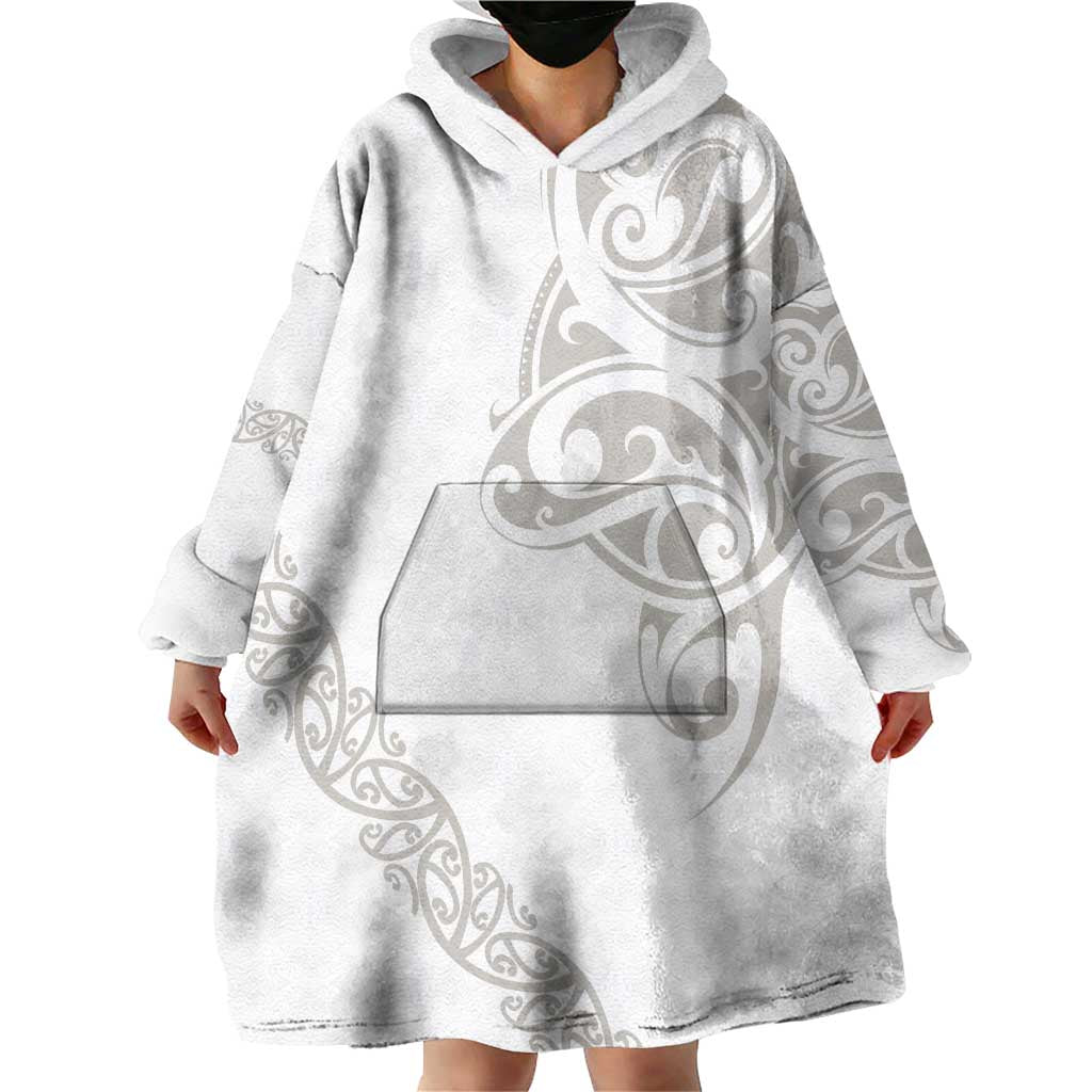 All White Maori Tribal Tattoo Personalised Wearable Blanket Hoodie Stone Gray Polynesian Style - Polynesian Pride