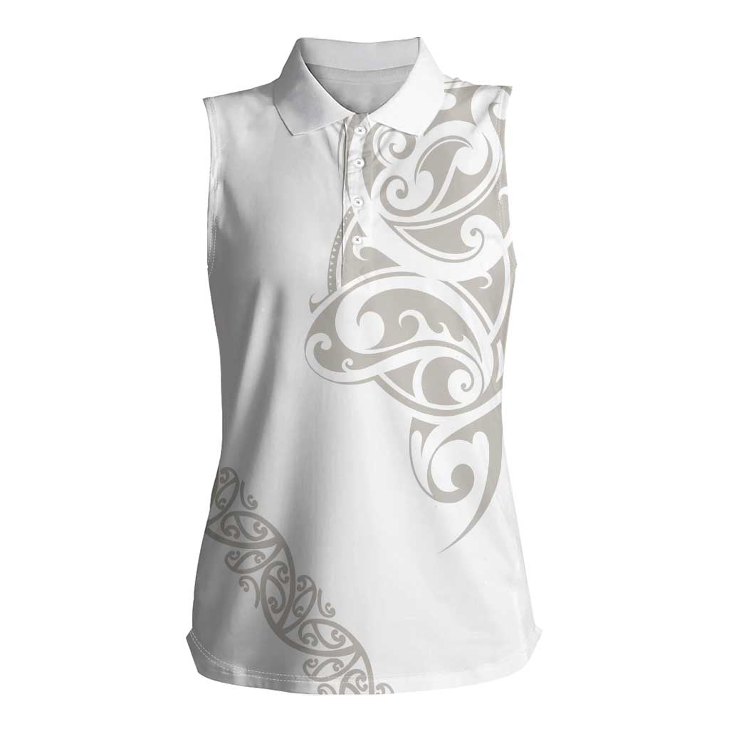 All White Maori Tribal Tattoo Personalised Women Sleeveless Polo Shirt Stone Gray Polynesian Style - Polynesian Pride