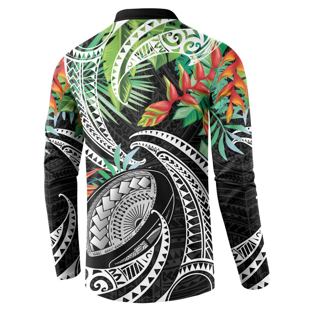 Polynesian Pacific Rugby Tribal Button Sweatshirt Tropical Vibe