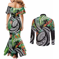 Polynesian Pacific Rugby Tribal Couples Matching Mermaid Dress and Long Sleeve Button Shirt Tropical Vibe LT9 - Polynesian Pride