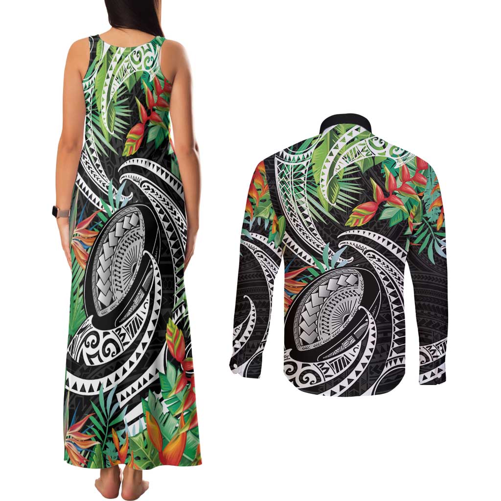 Polynesian Pacific Rugby Tribal Couples Matching Tank Maxi Dress and Long Sleeve Button Shirt Tropical Vibe LT9 - Polynesian Pride