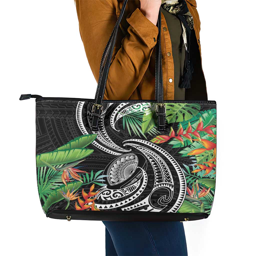 Polynesian Pacific Rugby Tribal Leather Tote Bag Tropical Vibe