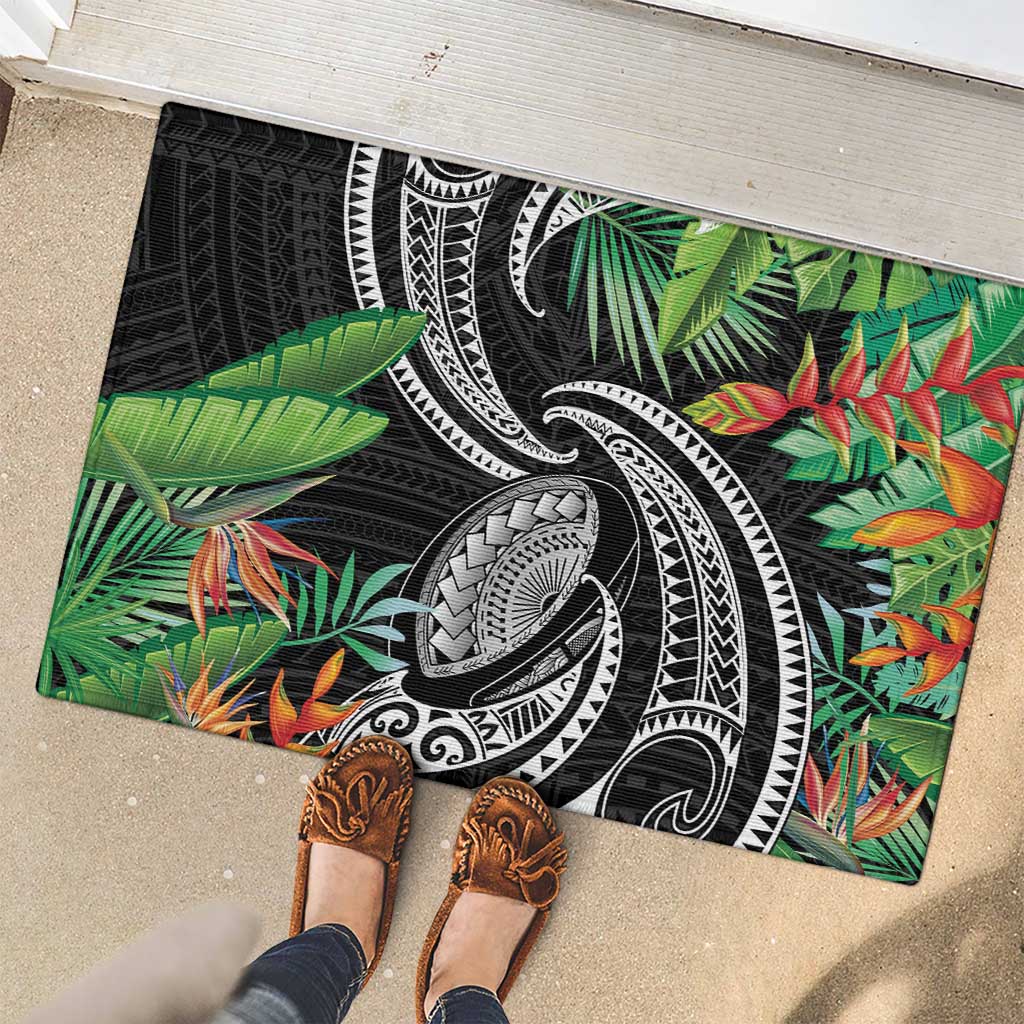 Polynesian Pacific Rugby Tribal Rubber Doormat Tropical Vibe