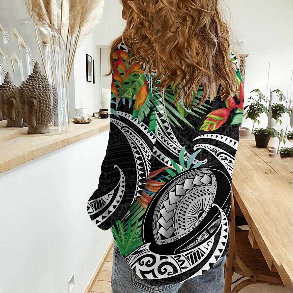 Polynesian Pacific Rugby Tribal Women Casual Shirt Tropical Vibe
