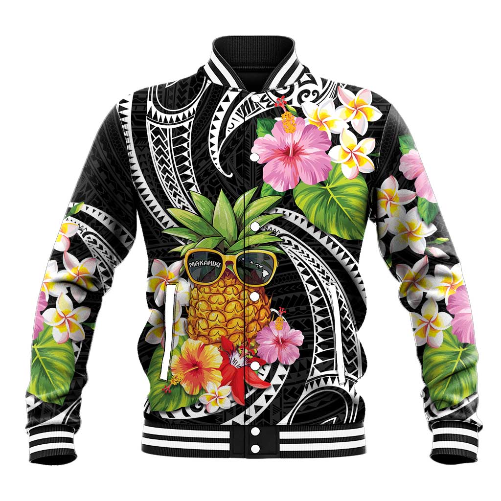 Hau'oli Makahiki Hou Baseball Jacket Aloha Pineapple Tropical Vibe