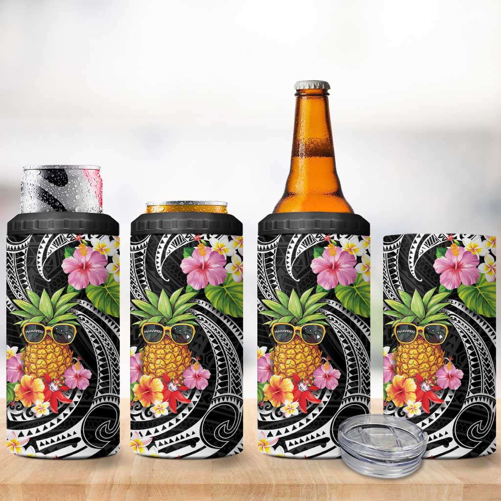 Hau'oli Makahiki Hou 4 in 1 Can Cooler Tumbler Aloha Pineapple Tropical Vibe