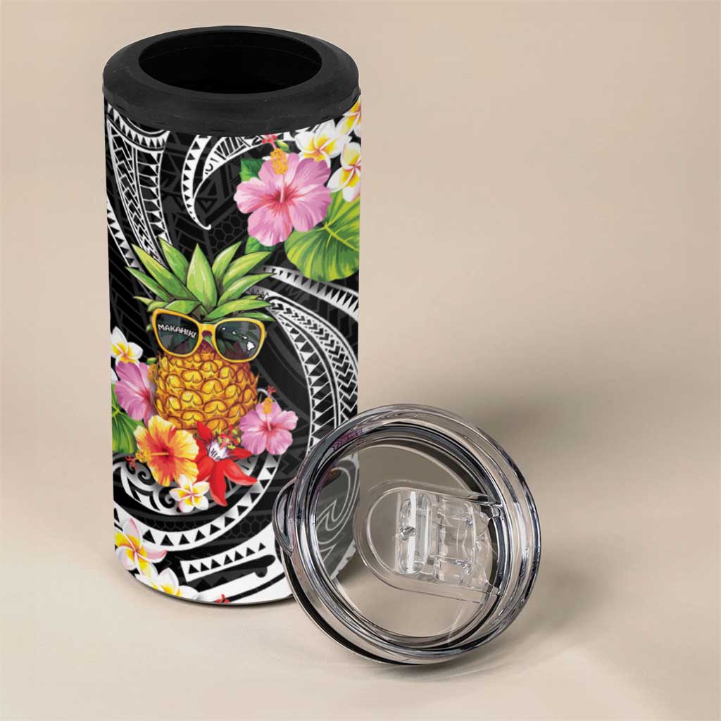 Hau'oli Makahiki Hou 4 in 1 Can Cooler Tumbler Aloha Pineapple Tropical Vibe