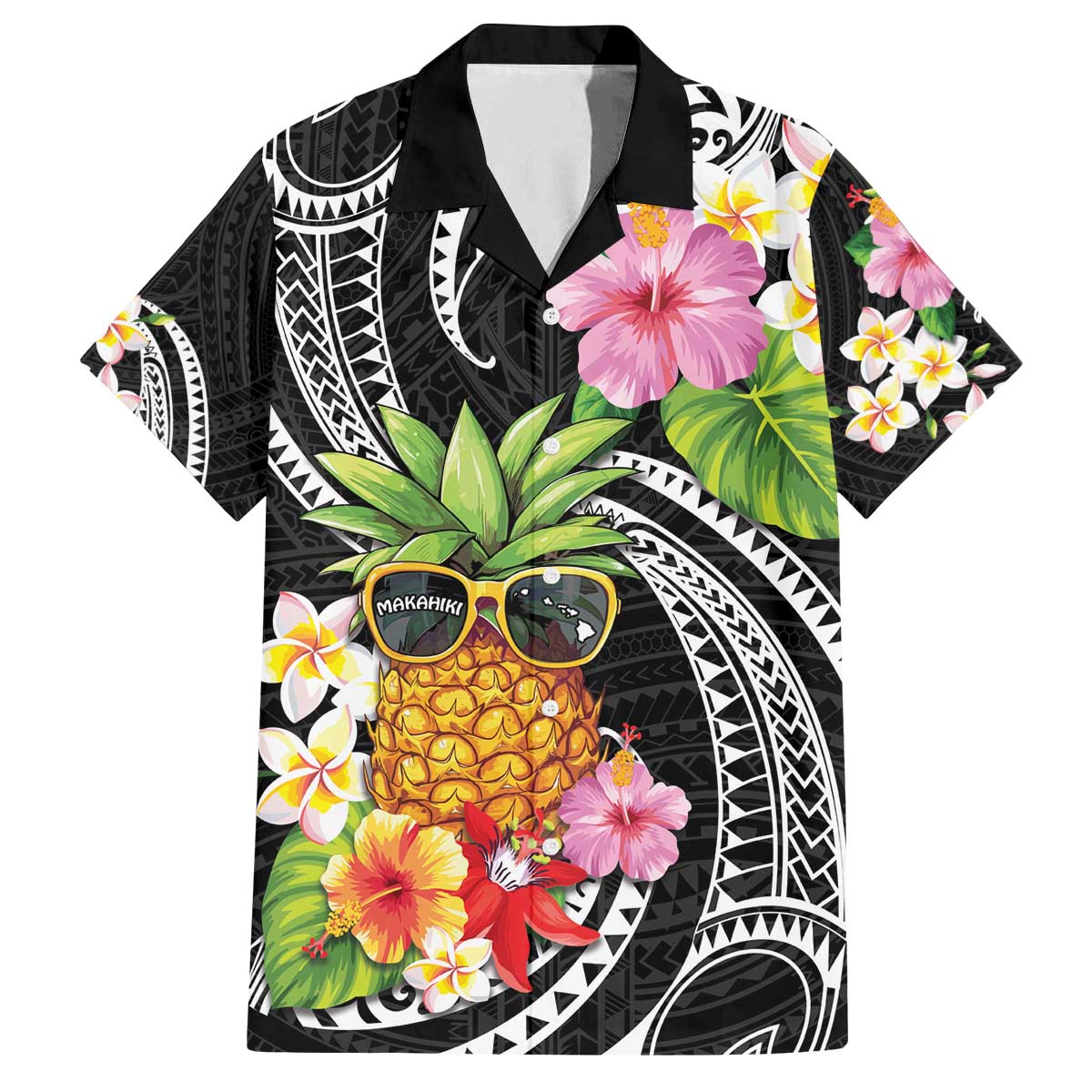 Hau'oli Makahiki Hou Family Matching Off Shoulder Short Dress and Hawaiian Shirt Aloha Pineapple Tropical Vibe