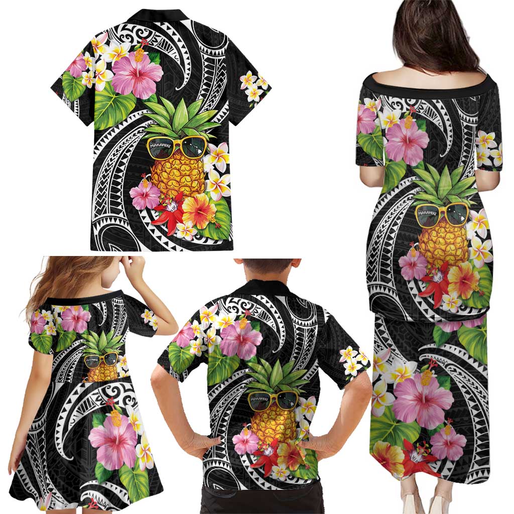 Hau'oli Makahiki Hou Family Matching Puletasi and Hawaiian Shirt Aloha Pineapple Tropical Vibe