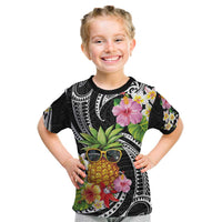 Hau'oli Makahiki Hou Kid T Shirt Aloha Pineapple Tropical Vibe LT9 Black - Polynesian Pride