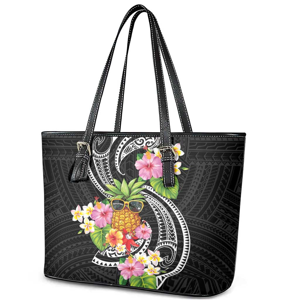 Hau'oli Makahiki Hou Leather Tote Bag Aloha Pineapple Tropical Vibe