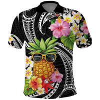 Hau'oli Makahiki Hou Polo Shirt Aloha Pineapple Tropical Vibe LT9 Black - Polynesian Pride