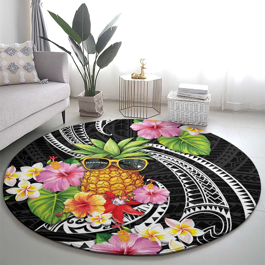 Hau'oli Makahiki Hou Round Carpet Aloha Pineapple Tropical Vibe LT9 - Polynesian Pride