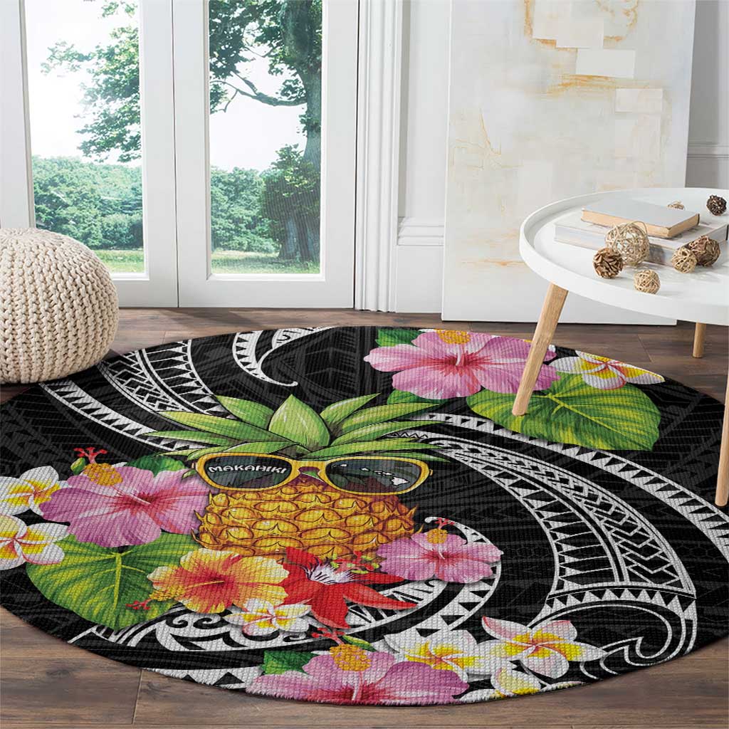 Hau'oli Makahiki Hou Round Carpet Aloha Pineapple Tropical Vibe LT9 - Polynesian Pride