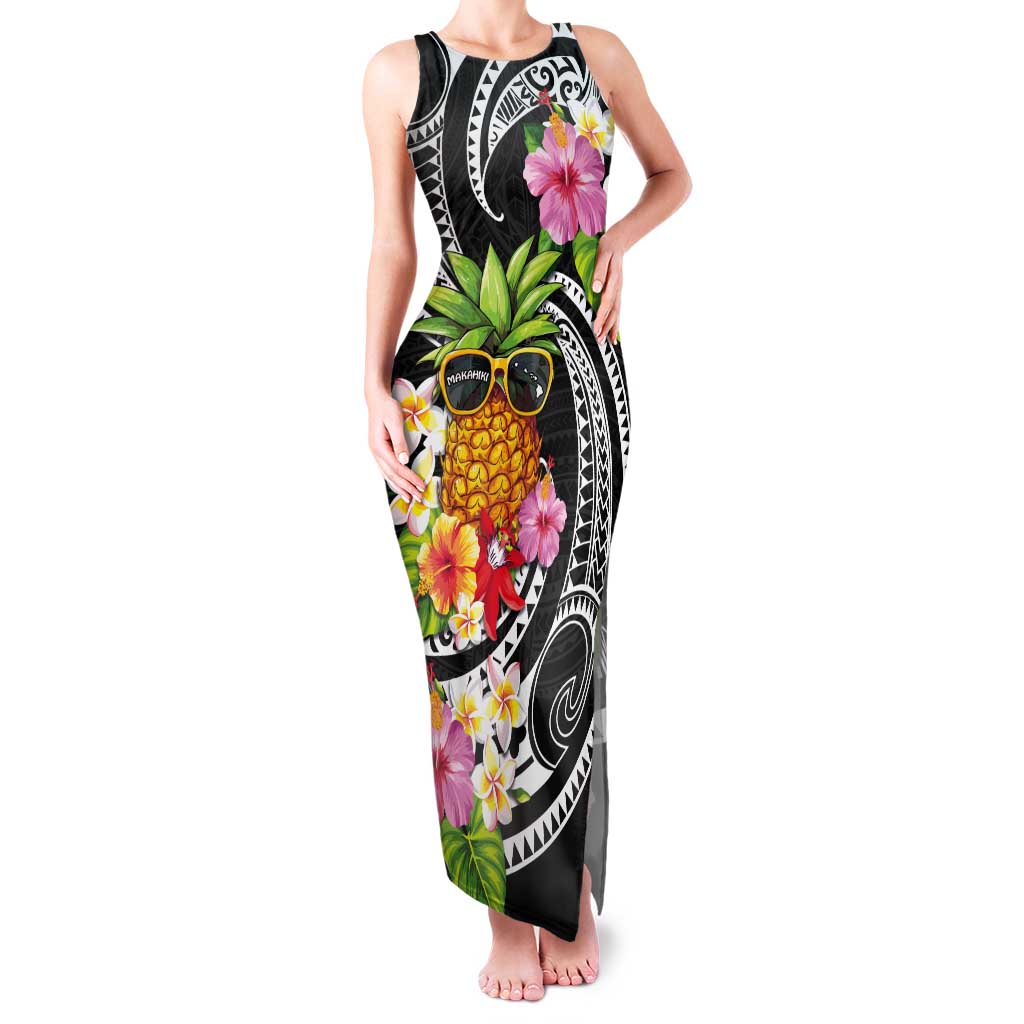 Hau'oli Makahiki Hou Tank Maxi Dress Aloha Pineapple Tropical Vibe