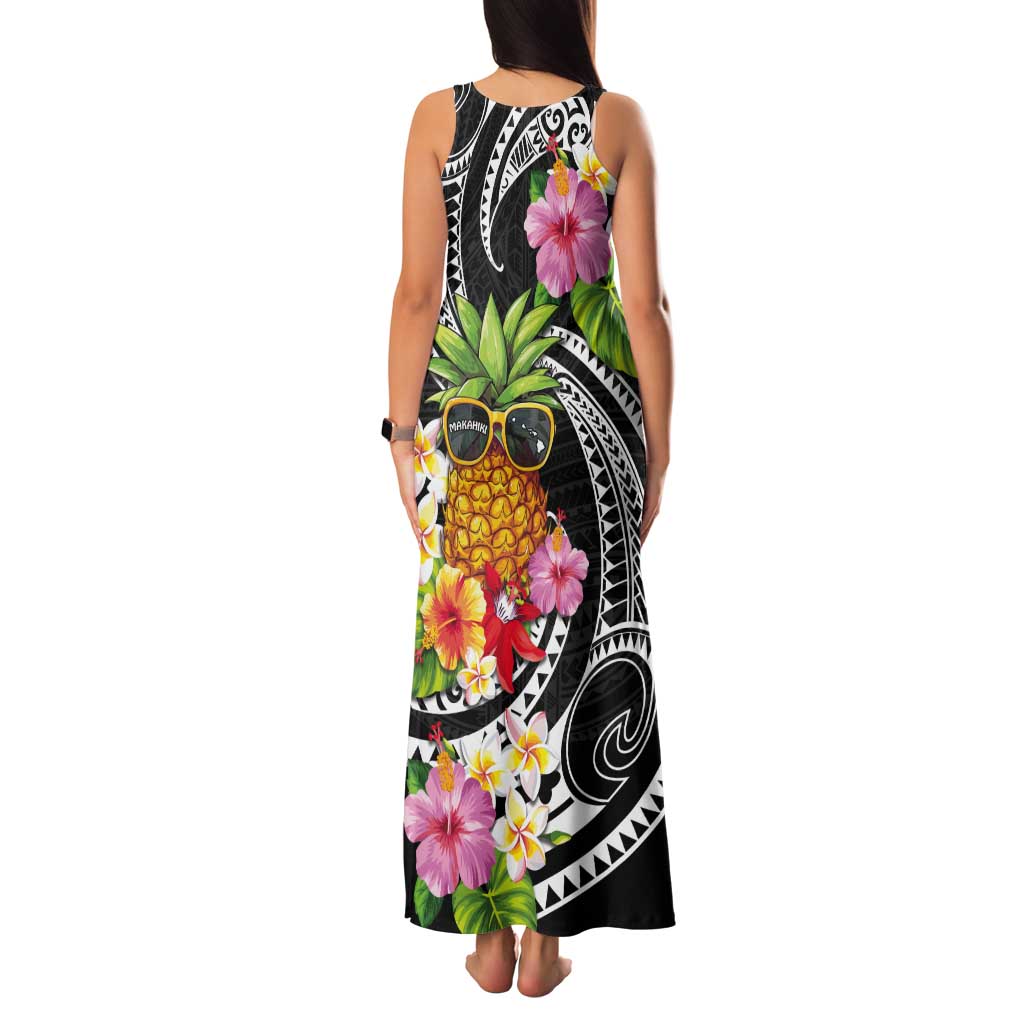 Hau'oli Makahiki Hou Tank Maxi Dress Aloha Pineapple Tropical Vibe