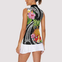 Hau'oli Makahiki Hou Women Sleeveless Polo Shirt Aloha Pineapple Tropical Vibe