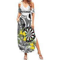 Personalised New Zealand Darts Family Matching Summer Maxi Dress and Hawaiian Shirt Kowhai Floral with Maori Tattoo