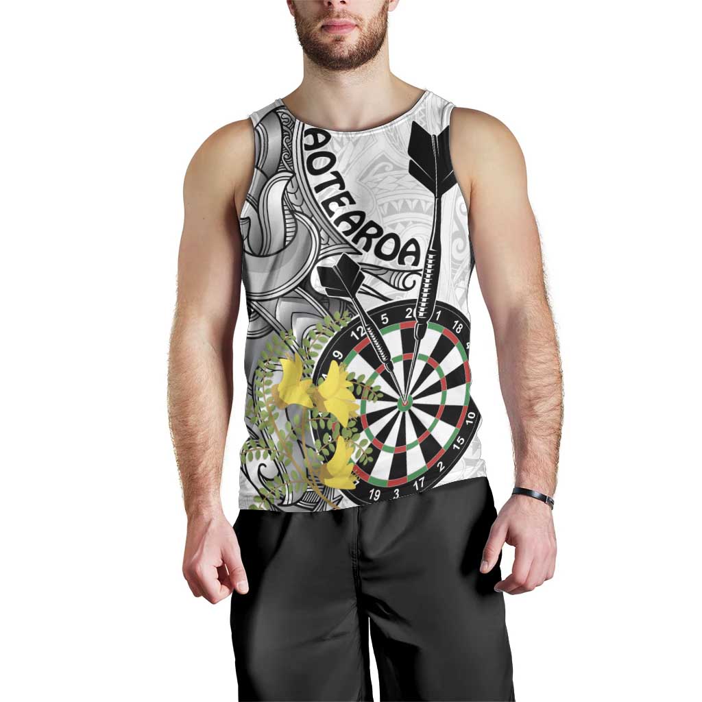 Personalised New Zealand Darts Men Tank Top Kowhai Floral with Maori Tattoo