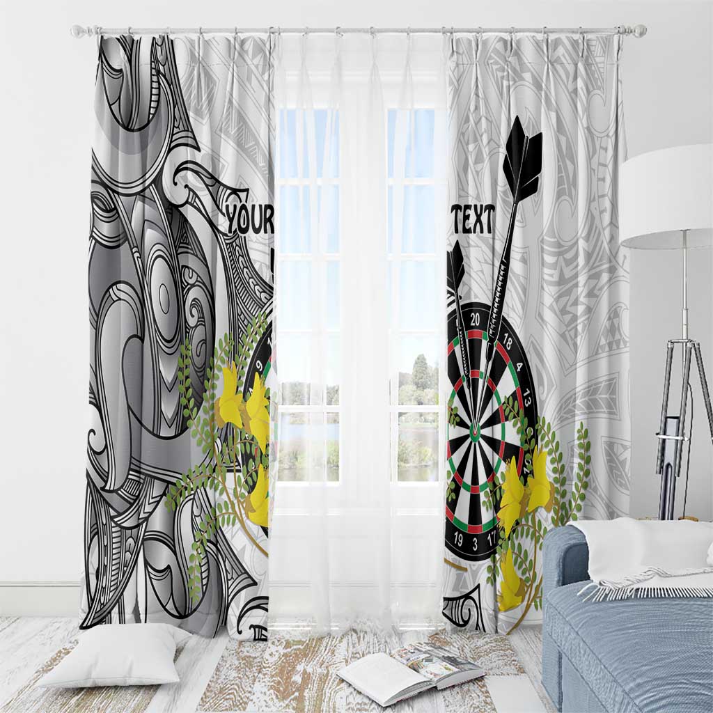 Personalised New Zealand Darts Window Curtain Kowhai Floral with Maori Tattoo