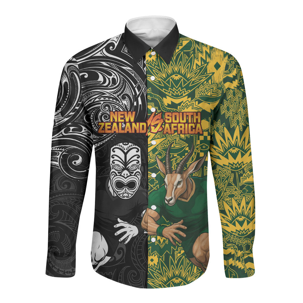 Custom New Zealand vs South Africa Long Sleeve Button Shirt Rugby Rivalry Two Nations One Battle LT9 Unisex Multicolor - Polynesian Pride