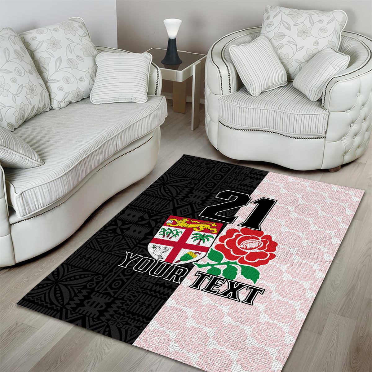 Custom Fiji England Rugby Area Rug Tapa Pattern and Rose Flower World Cup 2023 LT9 - Polynesian Pride