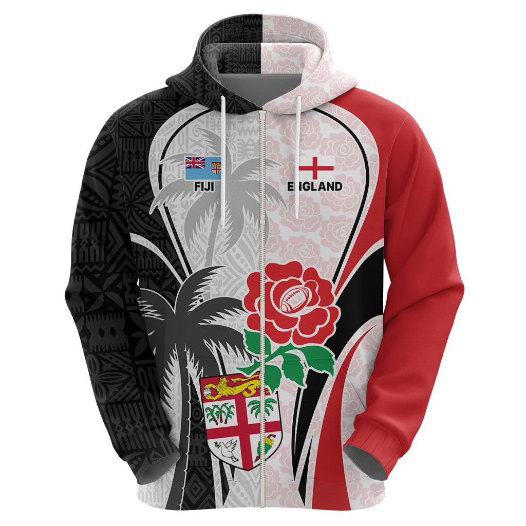 Custom Fiji England Rugby Hoodie Tapa Pattern and Rose Flower World Cup 2023 LT9 - Polynesian Pride