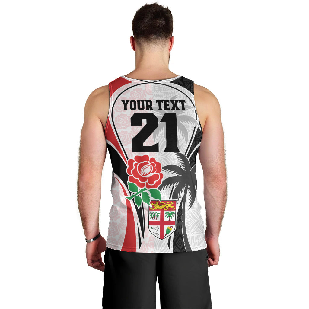 Custom Fiji England Rugby Men Tank Top Tapa Pattern and Rose Flower World Cup 2023 LT9 - Polynesian Pride