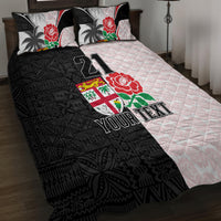 Custom Fiji England Rugby Quilt Bed Set Tapa Pattern and Rose Flower World Cup 2023 LT9 - Polynesian Pride
