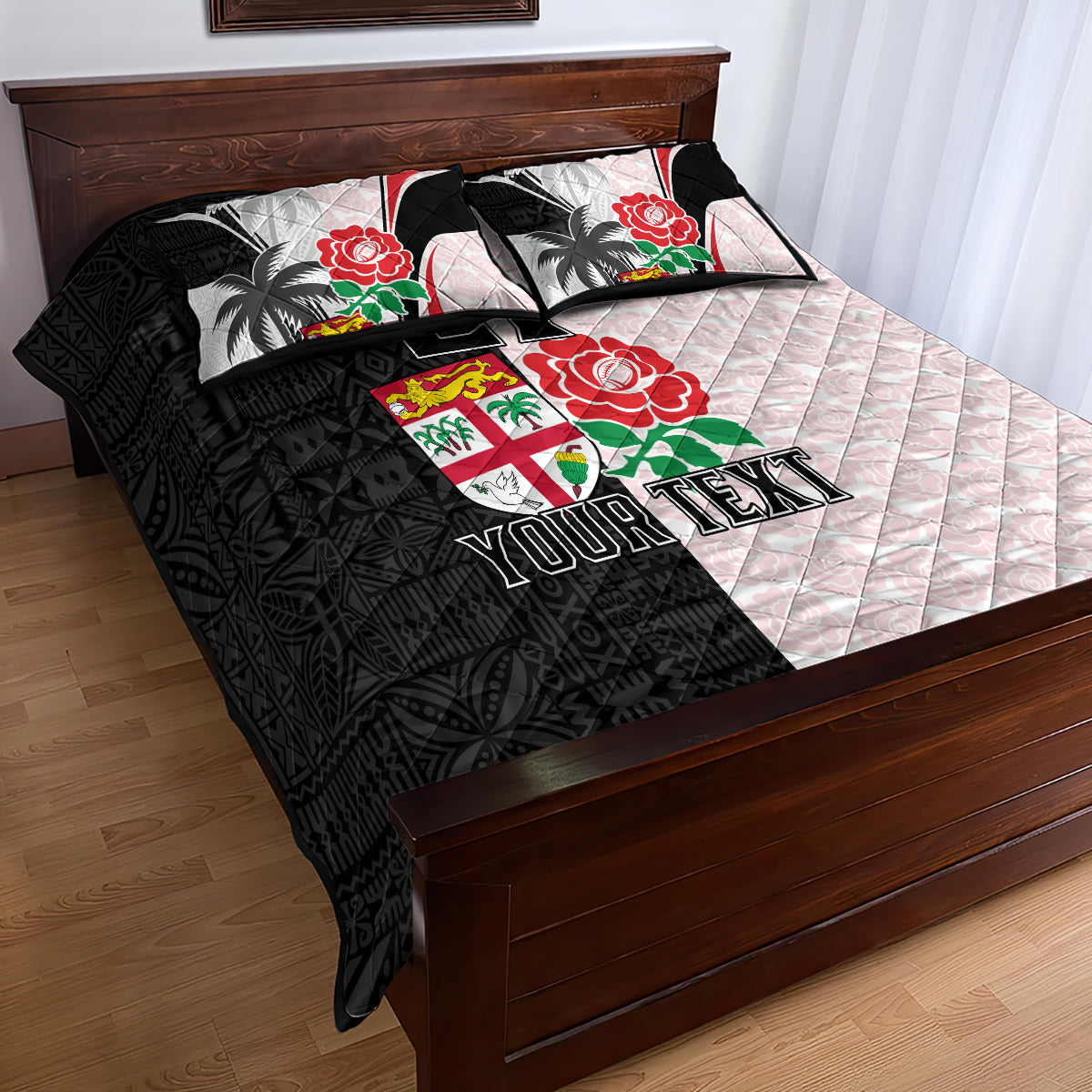 Custom Fiji England Rugby Quilt Bed Set Tapa Pattern and Rose Flower World Cup 2023 LT9 - Polynesian Pride