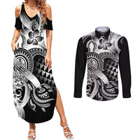 Aloha Black Tribal Honu Tattoo Couples Matching Summer Maxi Dress and Long Sleeve Button Shirt LT9 Black - Polynesian Pride