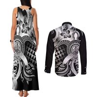 Aloha Black Tribal Honu Tattoo Couples Matching Tank Maxi Dress and Long Sleeve Button Shirt LT9 - Polynesian Pride