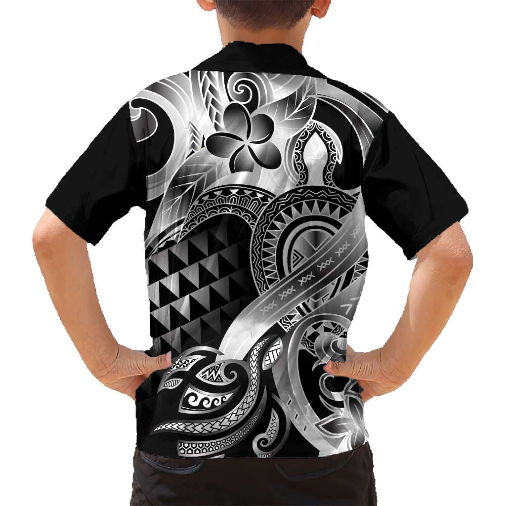 Aloha Black Tribal Honu Tattoo Family Matching Long Sleeve Bodycon Dress and Hawaiian Shirt