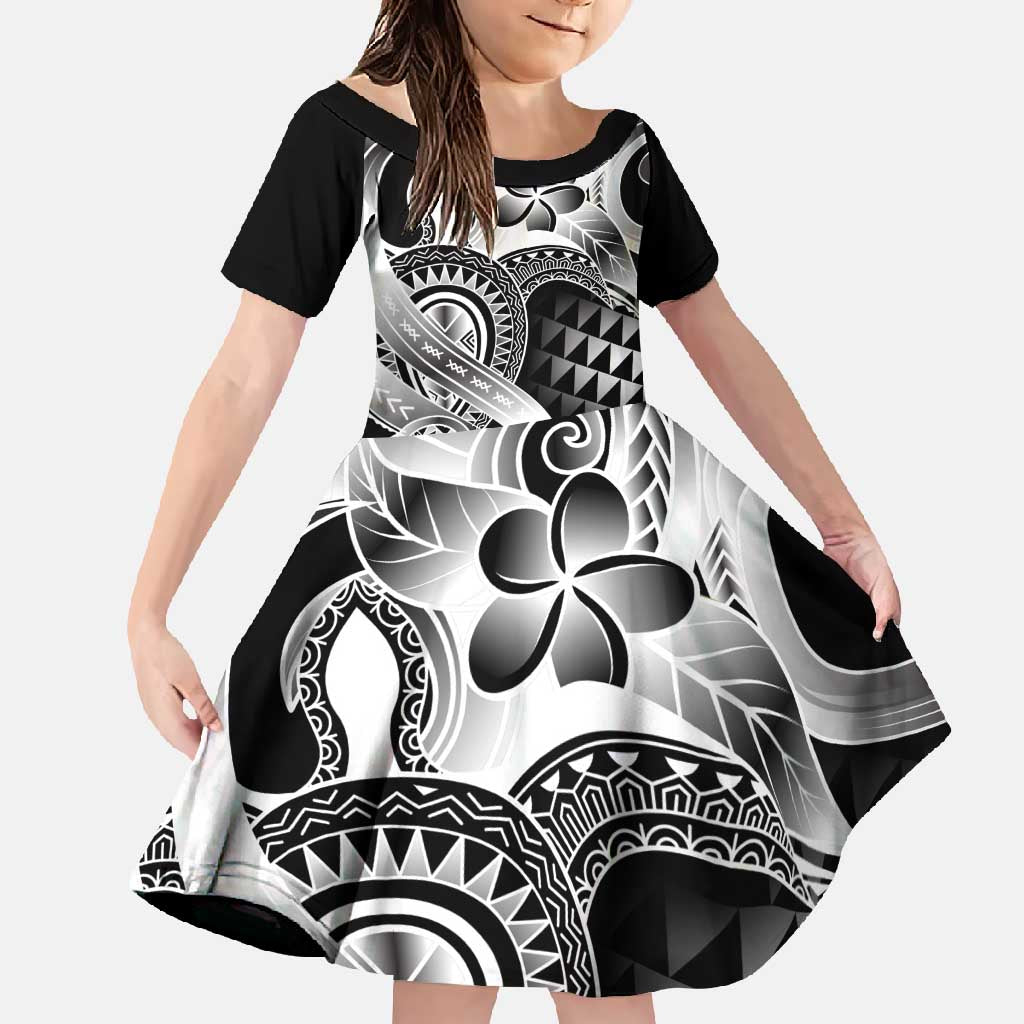 Aloha Black Tribal Honu Tattoo Family Matching Long Sleeve Bodycon Dress and Hawaiian Shirt